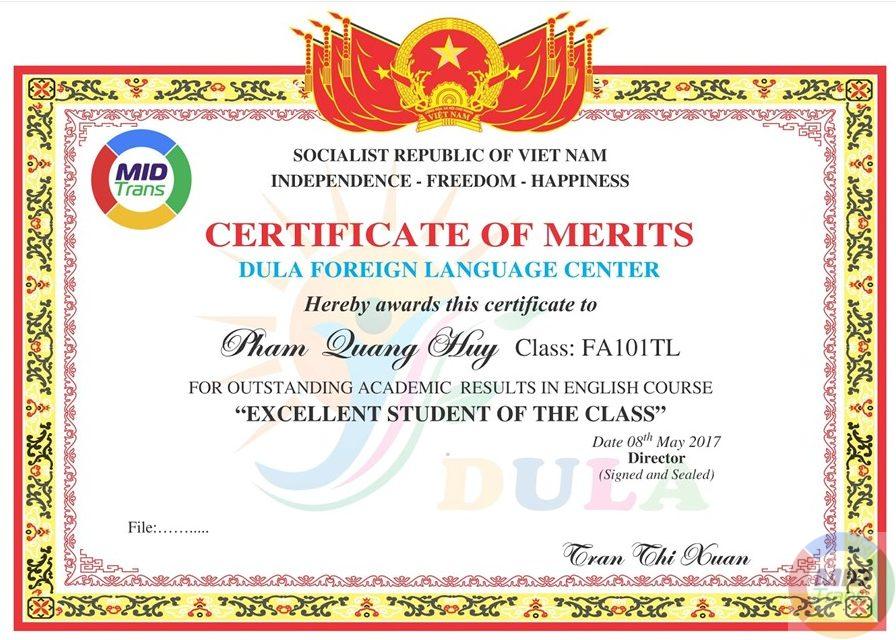 Mẫu dịch thuật Giấy khen, bằng khen cho khách hàng tại An Giang