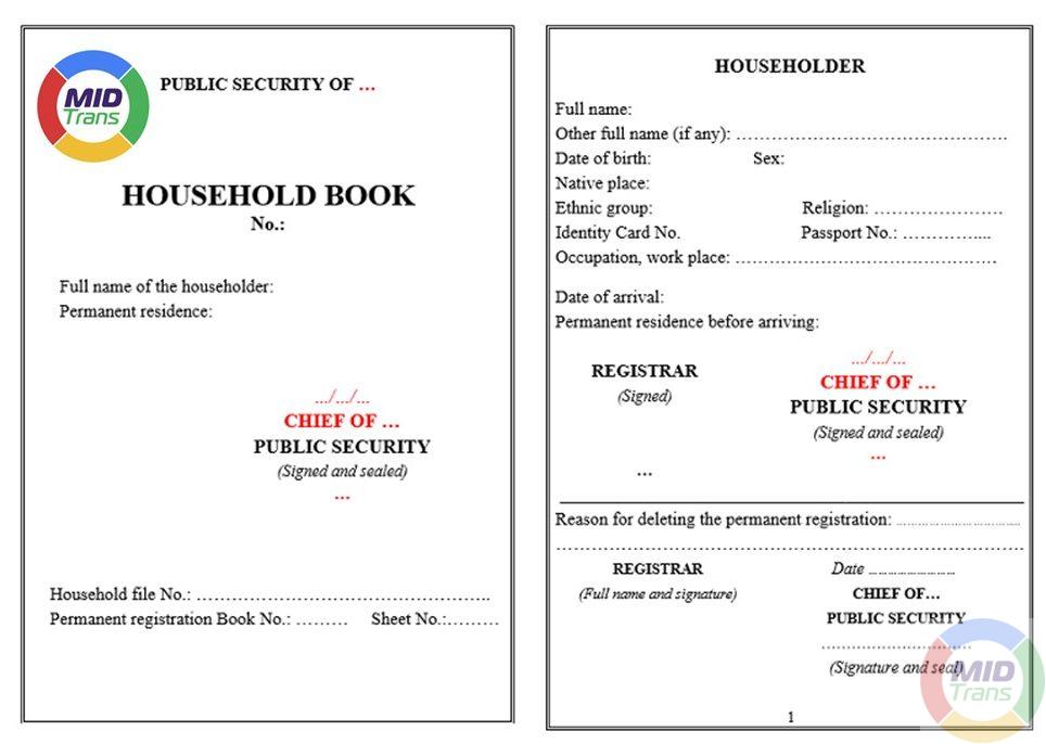 Dịch thuật sổ hộ khẩu chuẩn xác tại MIDTRANS