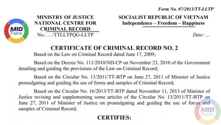 Dịch thuật lý lịch tư pháp chuẩn xác tại MIDTRANS